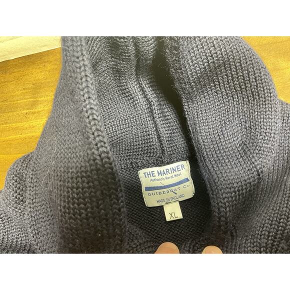 The Mariner Navy Blue Wool Shawl Collar Sweater Guideboat Co Made in England XL - Picture 7 of 15